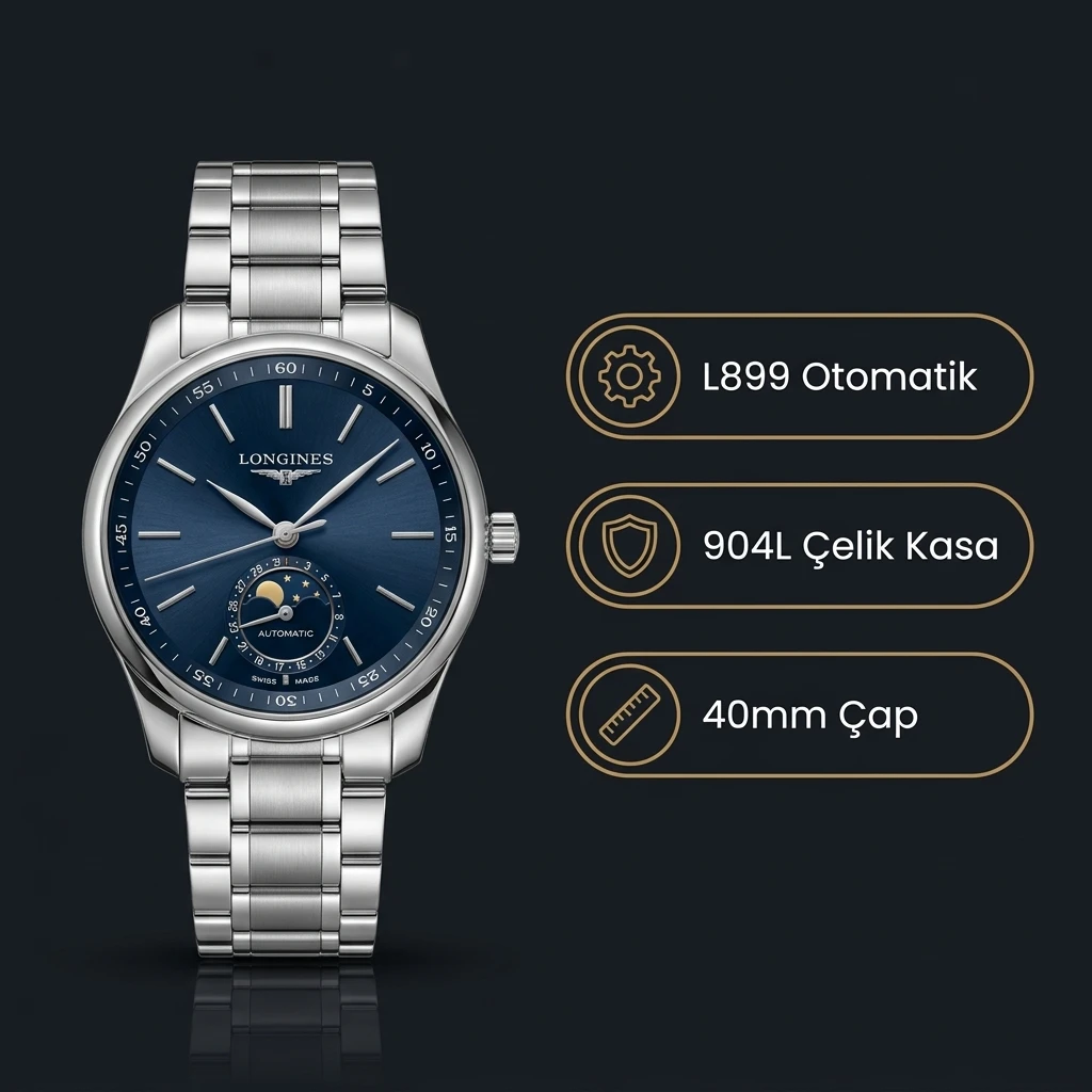 Longines Master Collection Moonphase Mavi Kadran Çelik 40mm Super Clone ETA Saat
