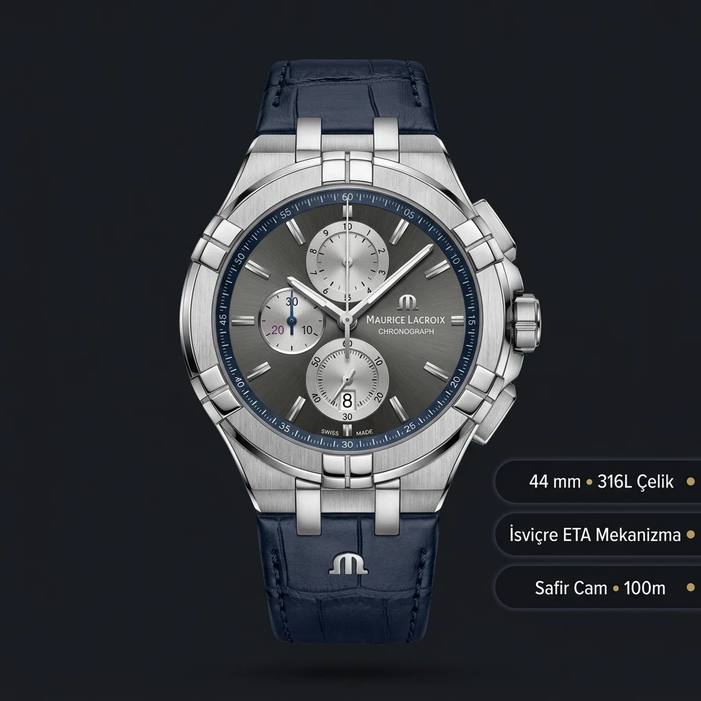 Maurice Lacroix Aikon Gri Chronograph Deri Super Clone ETA Saat