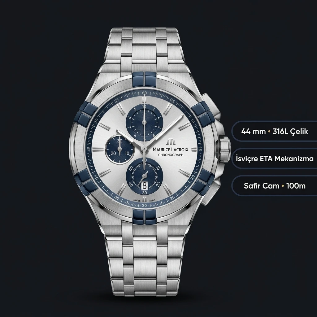 Maurice Lacroix Aikon Mavi Chronograph Çelik Parlak Super Clone ETA Saat
