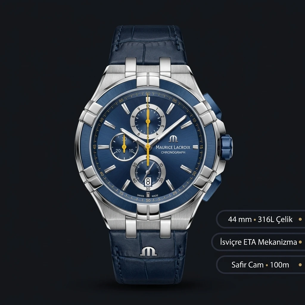Maurice Lacroix Aikon Mavi Chronograph Kauçuk Kordon Parlak Super Clone ETA Saat