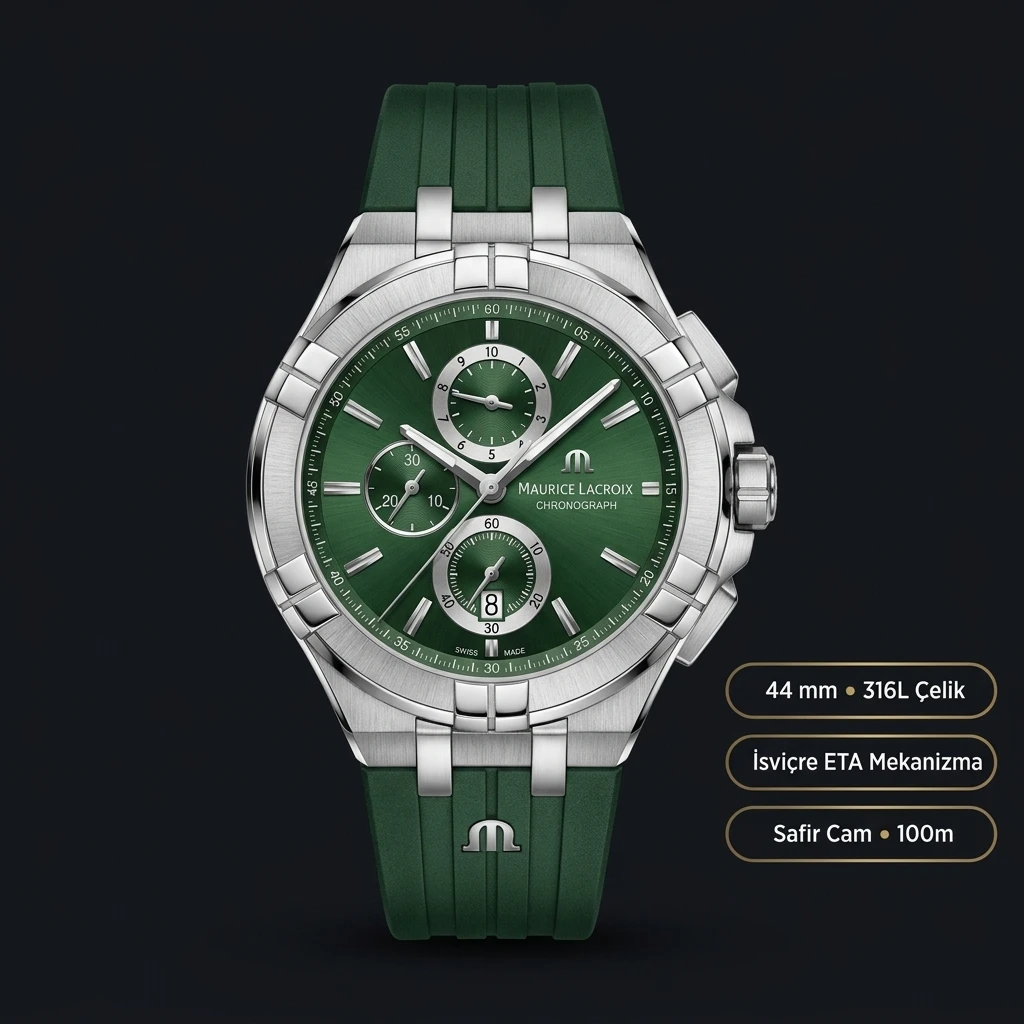 Maurice Lacroix Aikon Yeşil Chronograph Kauçuk Kordon Parlak Super Clone ETA Saat
