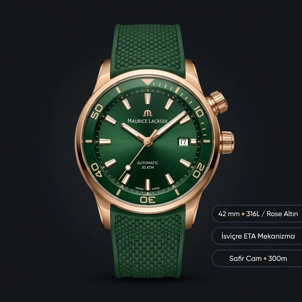 Maurice Lacroix Pontos S Rose Yeşil Otomatik Kauçuk Kordon Super Clone ETA Saat
