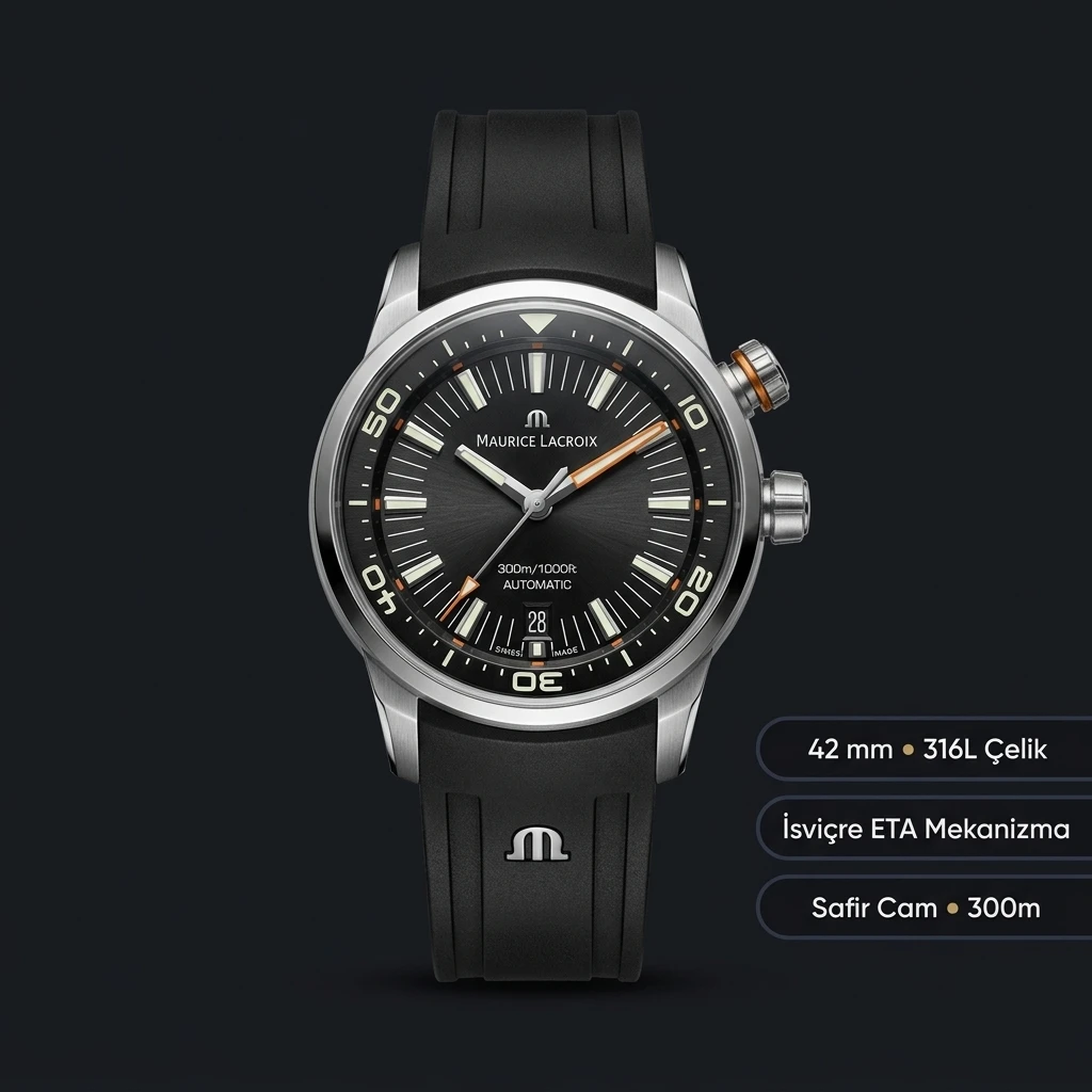 Maurice Lacroix Pontos S Siyah Kadran Otomatik Kauçuk Kordon Super Clone ETA Saat