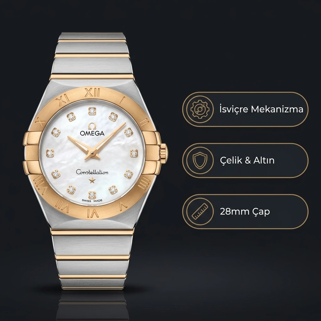Omega 28 mm 123.10.28 Constellation Beyaz Kadran Çelik Super Clone ETA Saat