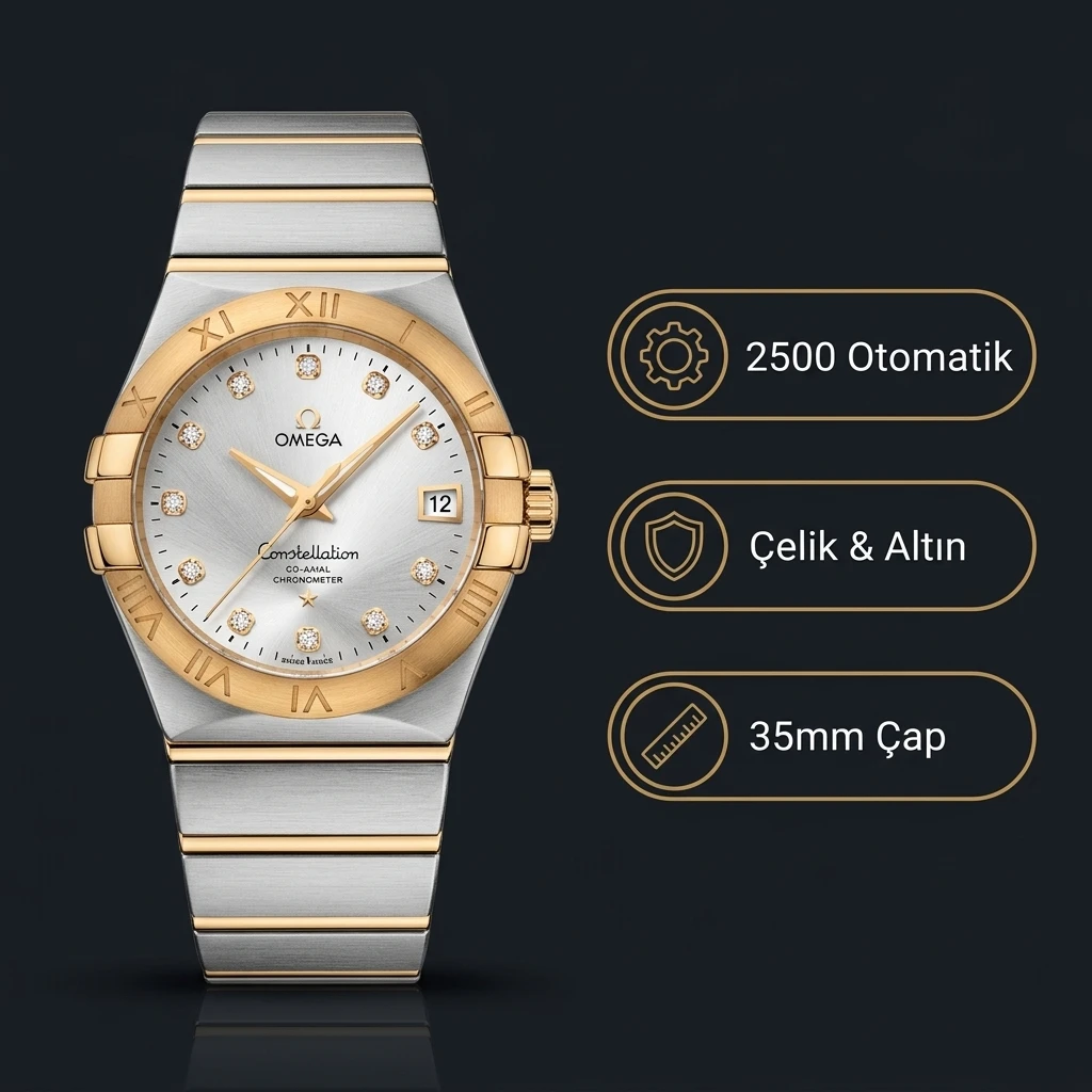 Omega 35 mm 123.20.35 Constellation Gümüş Kadran Çelik Gold Super Clone ETA Saat