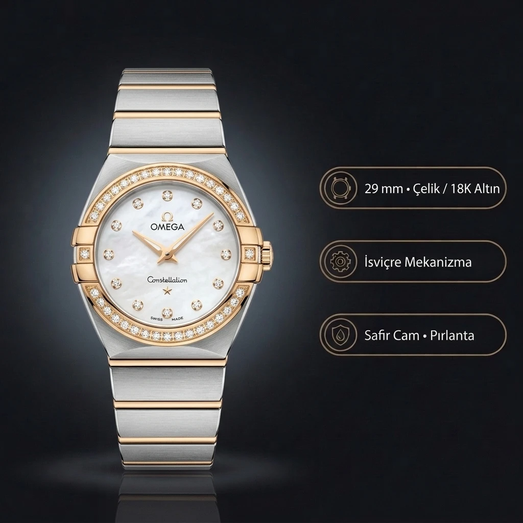 Omega 41 mm 131.20.41 Constellation Beyaz Sedef Diamond Gold Super Clone ETA Saat