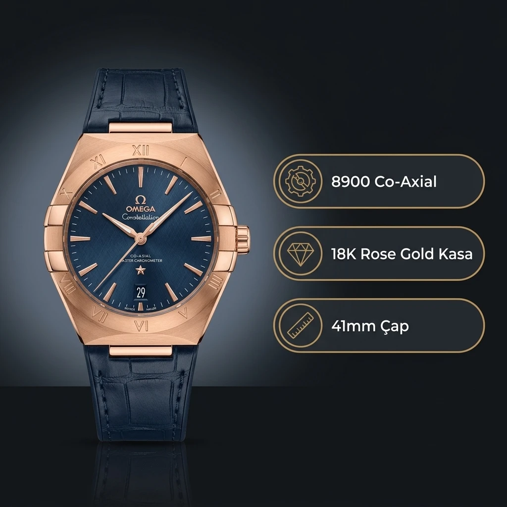 Omega 41 mm 131.20.41 Constellation Mavi Kadran Rose Kasa Mavi Deri Super Clone ETA Saat