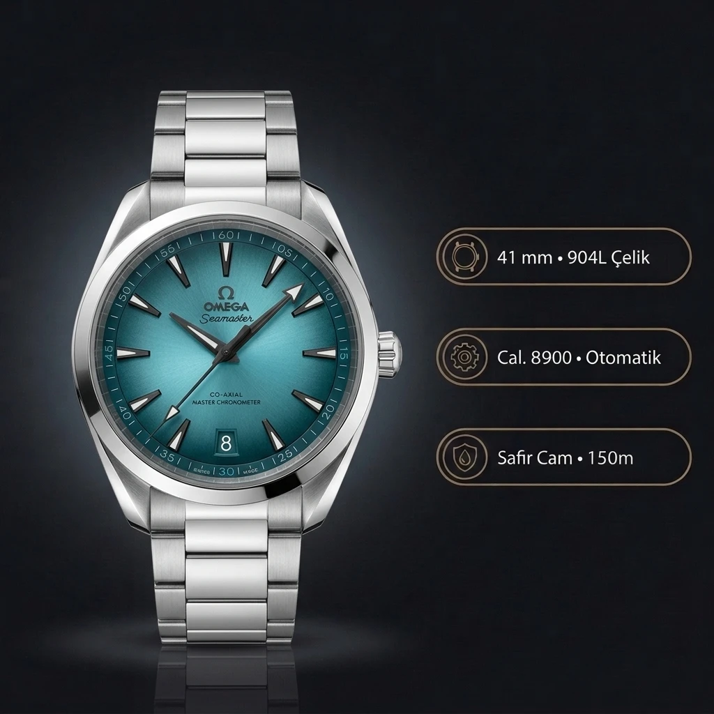 Omega 41 mm 220.10.41 Seamaster Aqua Terra Turkuaz Kadran Çelik Super Clone ETA Saat