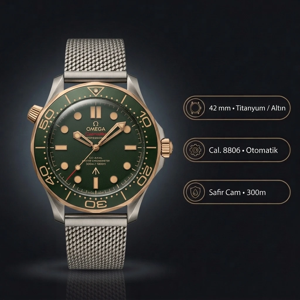 Omega 41 mm 234.30.41 Seamaster 300 Yeşil Kadran Çelik Orgu Super Clone ETA Saat