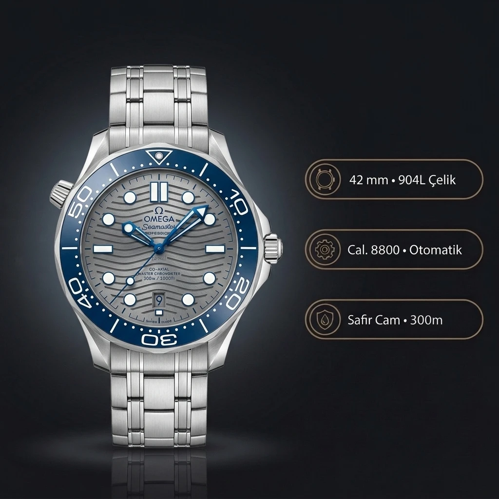 Omega 42 mm 210.30.42 Seamaster Çelik Kordon Klasik Super Clone ETA Saat
