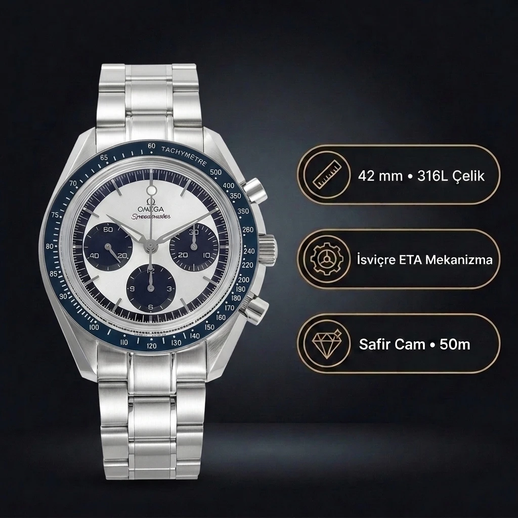 Omega 42 mm 310.30.42 Speedmaster Black And White Black Ceramic Super Clone ETA Saat