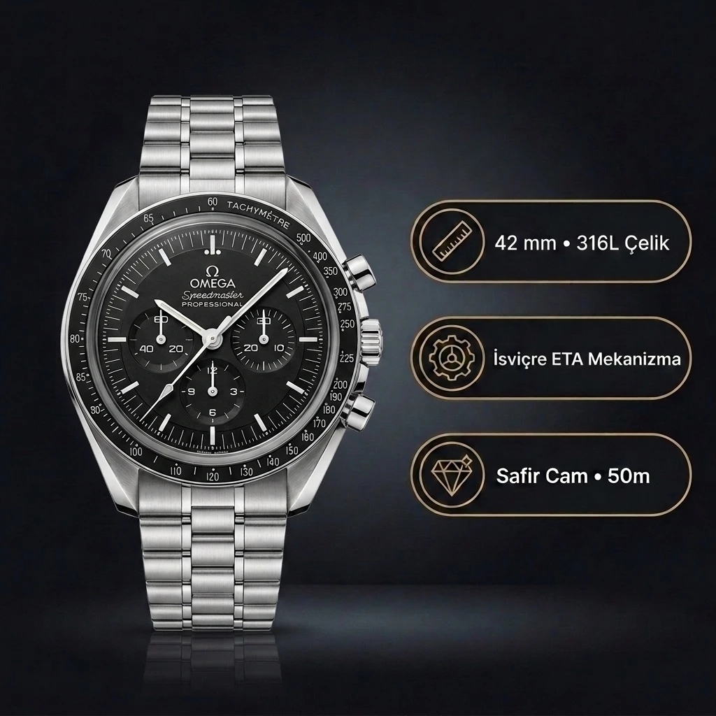 Omega 42 mm 310.30.42 Speedmaster Moonwatch Siyah Kadran Venus 75 Super Clone ETA Saat