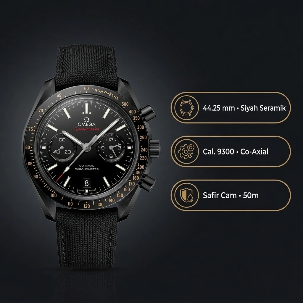 Omega 44.25 mm 311.92.44 Speedmaster Dark Side Of The Moon Siyah Kadran Seramik Kasa Nato Kordon Super Clone ETA Saat