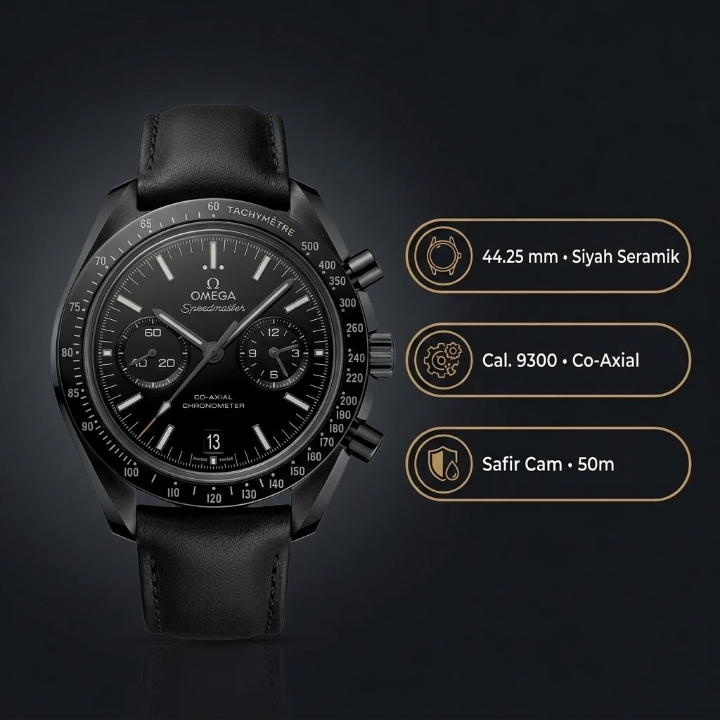 Omega 44.25 mm 311.92.44 Speedmaster Dark Side Of The Moon Siyah Kadran Seramik Kasa Siyah Deri Super Clone ETA Saat