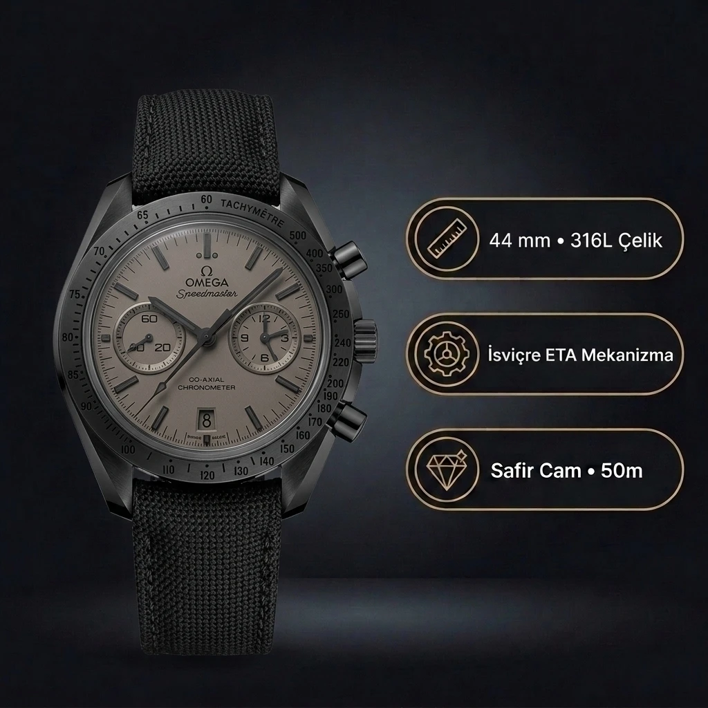 Omega 44.25 mm 311.92.44 Speedmaster Moonwatch Dark Side Of The Moon Black Super Clone ETA Saat