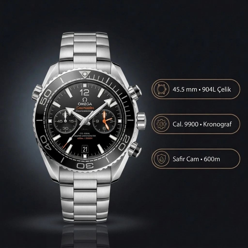 Omega 45.5 mm 215.92.46 Seamaster Planet Ocean Siyah Chronograph Çelik Super Clone ETA Saat