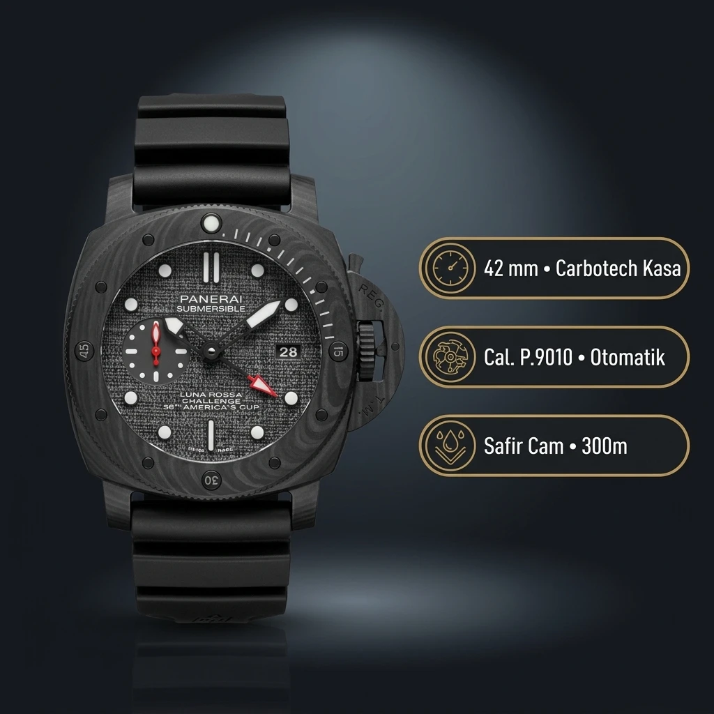 Panerai 42 mm PAM01222 Submersible Karbotech Gri Kadran Super Clone ETA Saat