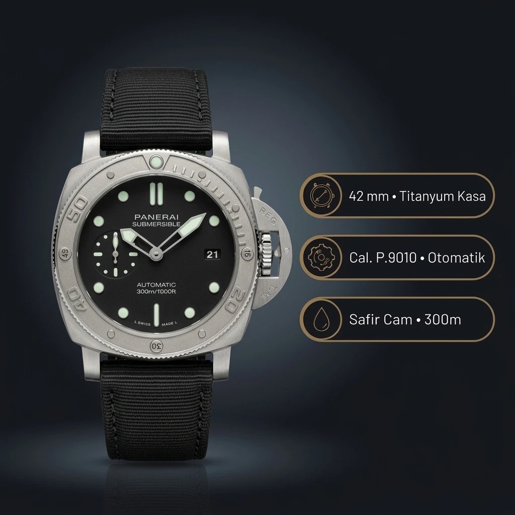 Panerai 42 mm PAM01222 Submersible Siyah Kadran Nato Klasik Super Clone ETA Saat