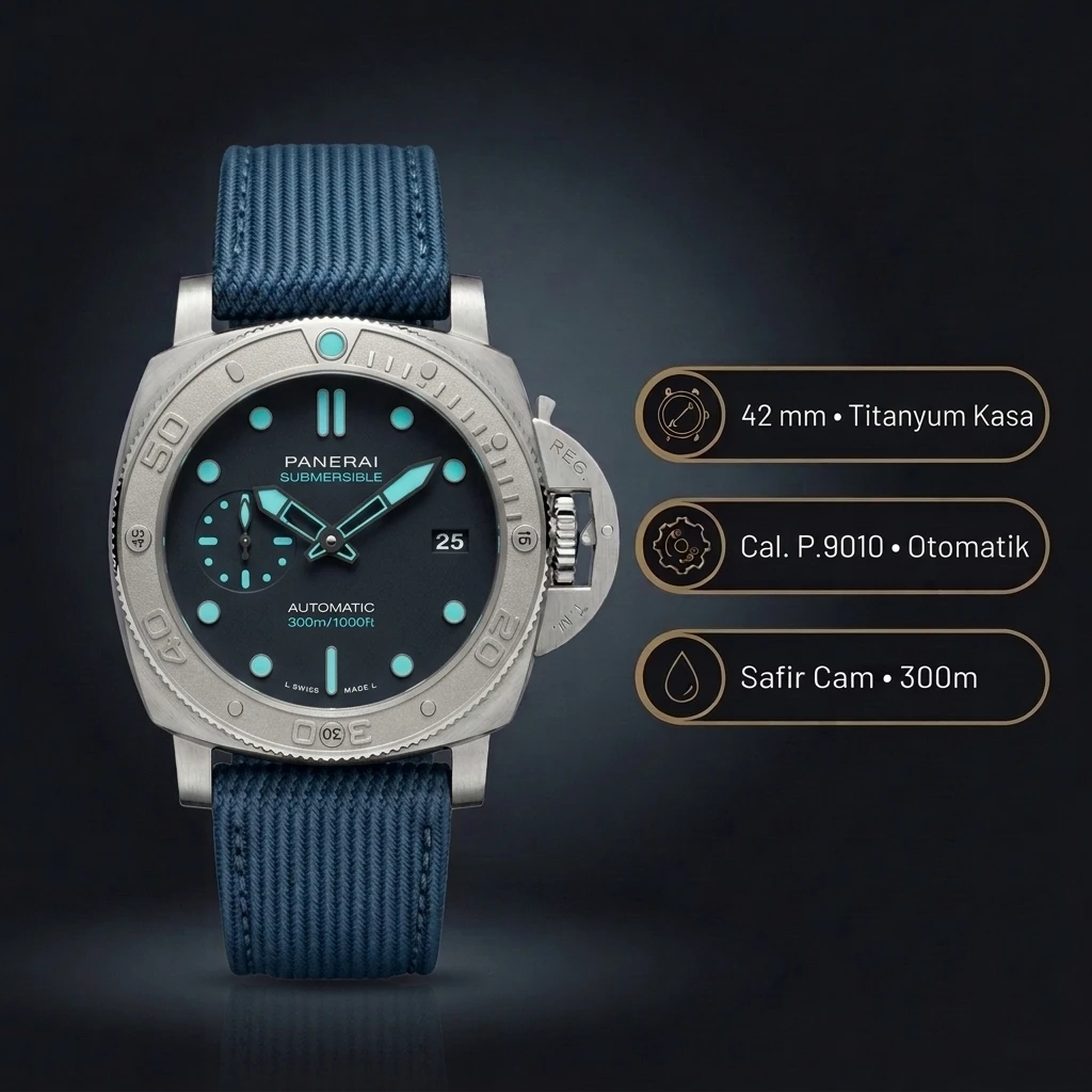 Panerai 42 mm PAM01664 Submersible Mavi Kadran Nato Super Clone ETA Saat
