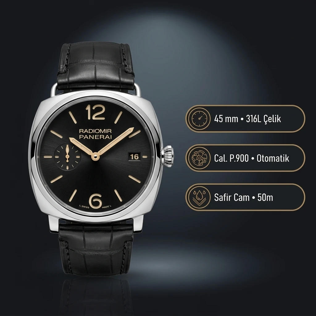 Panerai 45 mm PAM01294 Radiomir Siyah Kadran Deri Kordon Super Clone ETA Saat