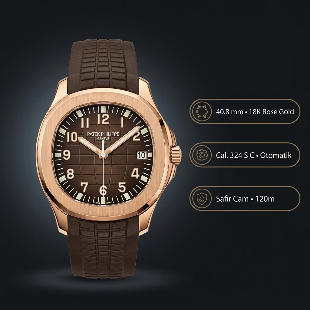 Patek Philippe Aquanaut 5167 40.8 mm Rose Gold Kahve Kauçuk Kordon Super Clone ETA Saat