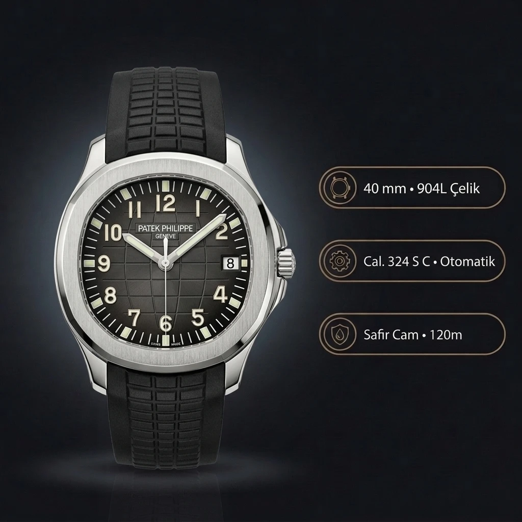 Patek Philippe Aquanaut Siyah Kadran Kauçuk Kordon Düz Klasik 40 mm Super Clone ETA Saat