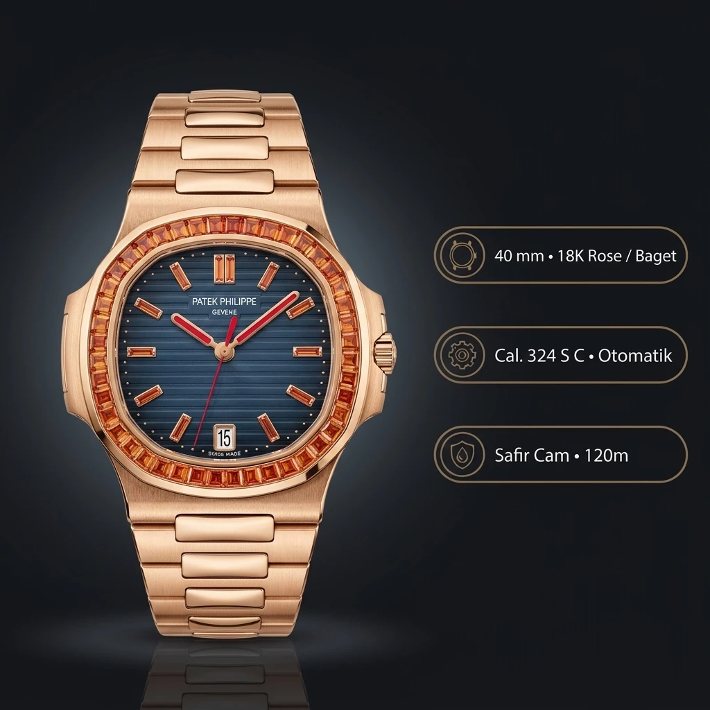 Patek Philippe Nautilus 5711 Rose Mavi Baget Taşlı Çelik 40 mm Super Clone ETA Saat