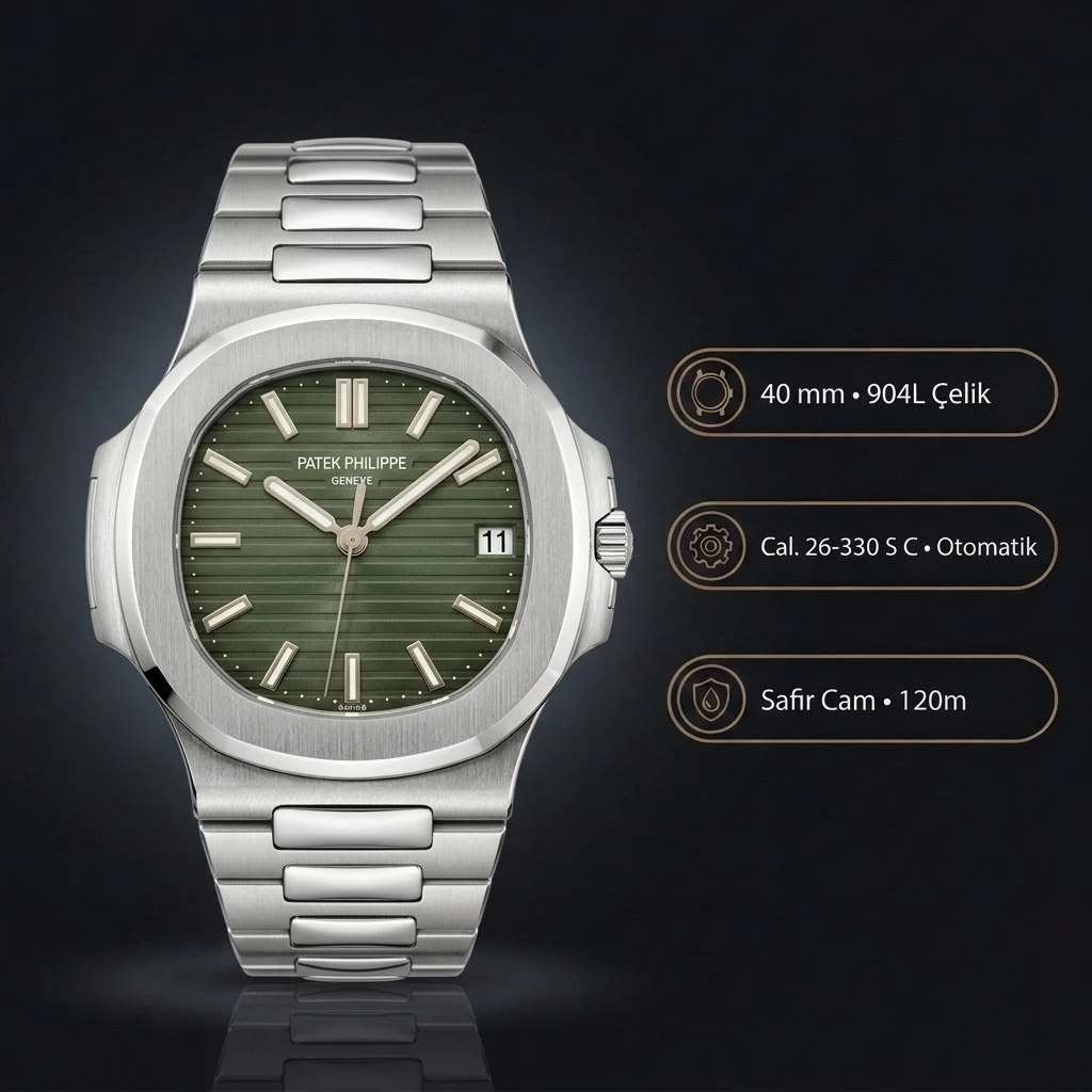 Patek Philippe Nautilus 5711 Yeşil Kadran Çelik Bileklik 40 mm Super Clone ETA Saat