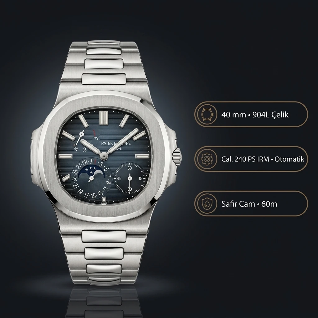 Patek Philippe Nautilus 5712 Mavi Kadran Moonphase Çelik Bileklik 40 mm Super Clone ETA Saat
