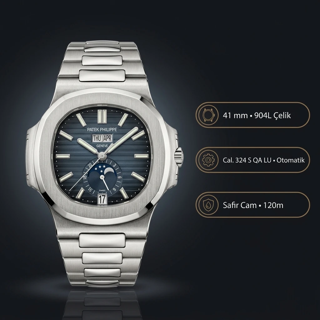 Patek Philippe Nautilus 5726 Mavi Kadran Yıllık Takvim Çelik 41 mm Super Clone ETA Saat