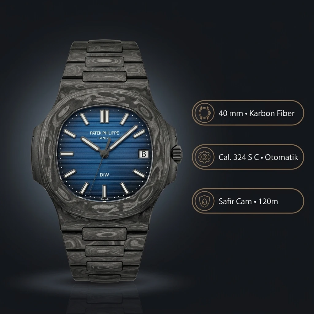 Patek Philippe Nautilus Karbon Kasa Mavi Kadran 40 mm Super Clone ETA Saat