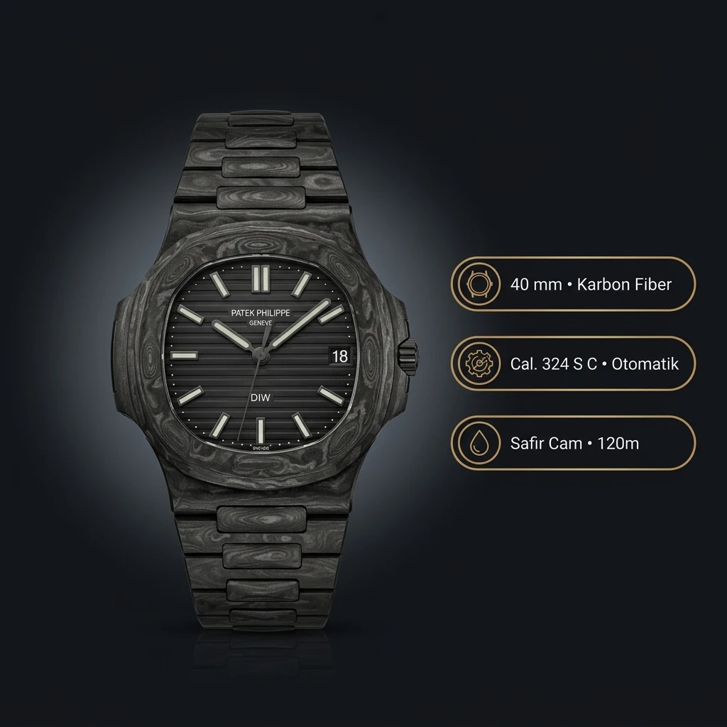 Patek Philippe Nautilus Siyah Karbon Kasa 40 mm Super Clone ETA Saat