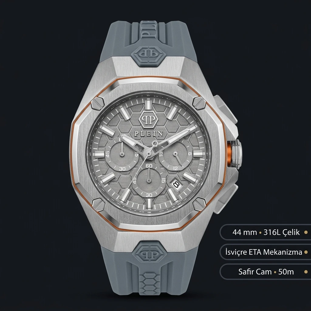 Philipp Plein Chronograph Gri Kauçuk Kordon Super Clone ETA Saat