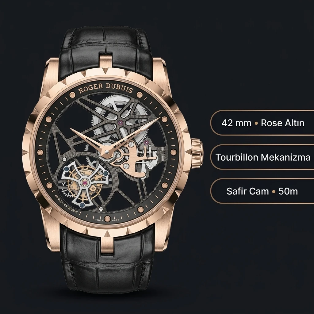 Roger Dubuis Excalibur Rose Skeleton Tourbillon Deri Super Clone ETA Saat