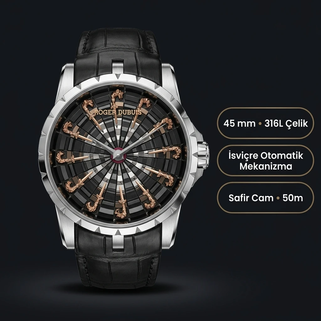 Roger Dubuis Knights of the Round Table Siyah Kadran Çelik Super Clone ETA Saat