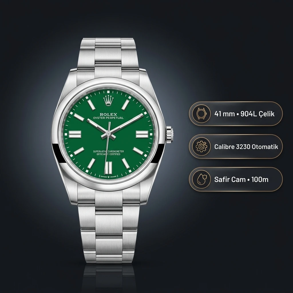 Rolex Datejust 126234 41 mm fluted Yeşil Kadranlı 2 Super Clone ETA Saat
