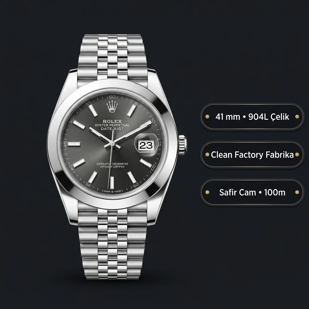 Rolex Datejust 126300 Rhodium Kadranlı Jubilee Smooth Super Clone ETA Saat