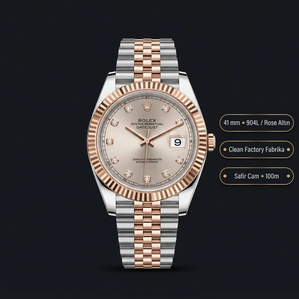 Rolex Datejust 41 mm 126333 Two Tone Rose Dial Jubilee Super Clone ETA Saat