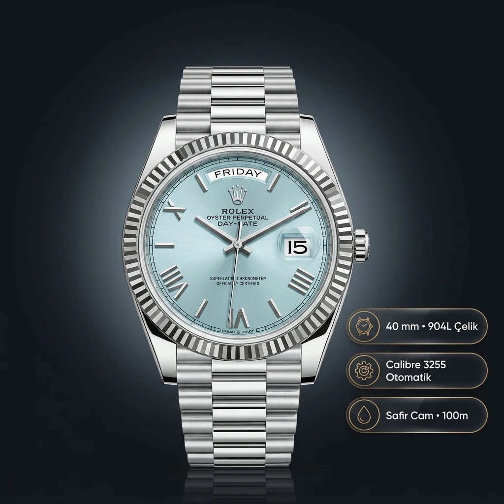 Rolex Datejust 126334 41 mm Parlak Mavi Kadranlı Jubilee Fluted Super Clone ETA Saat