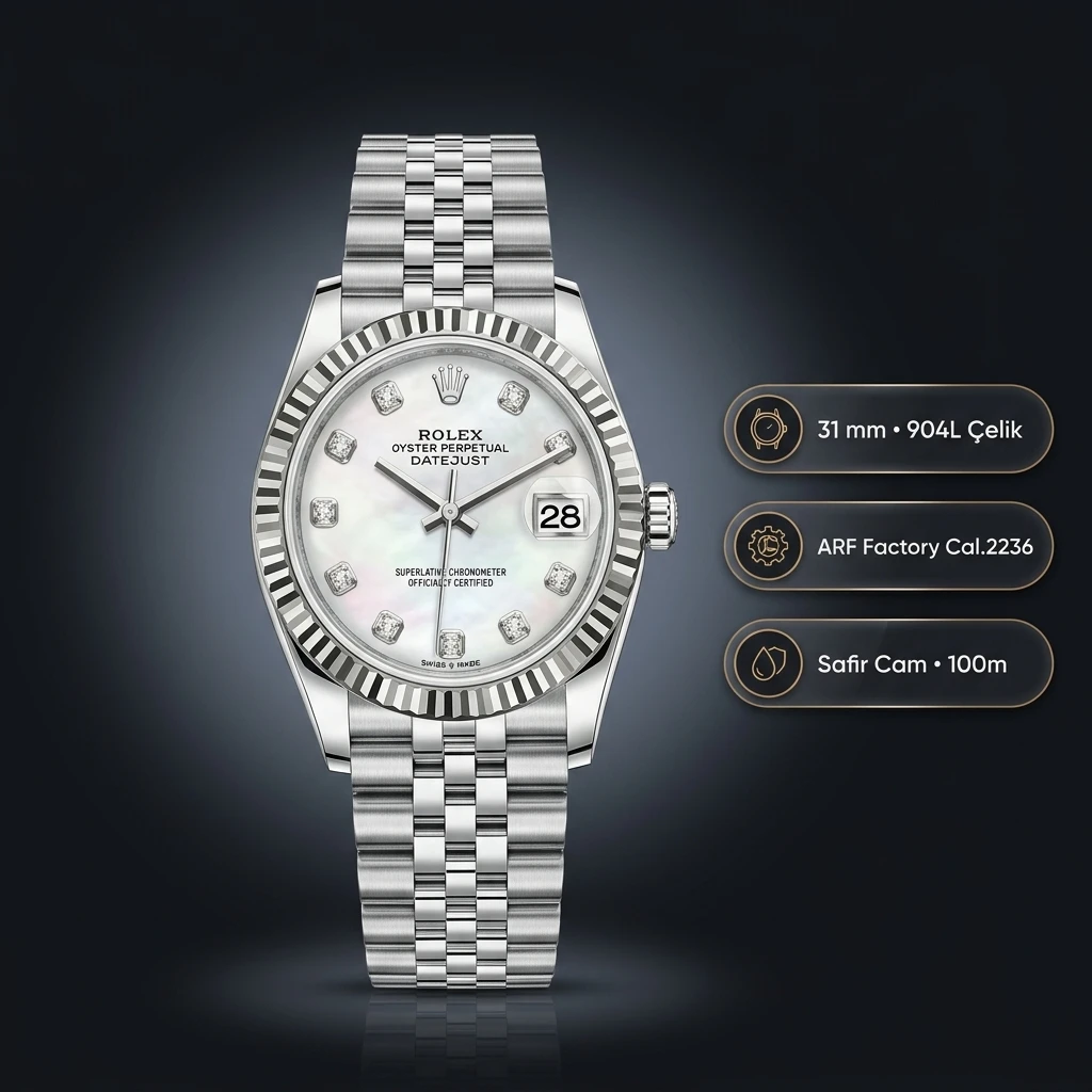Rolex Datejust 31 mm 278271 Gümüş Kadranlı Oyster Bilezik Fluted (Yivli) Bezel 2236 Super Clone ETA Saat