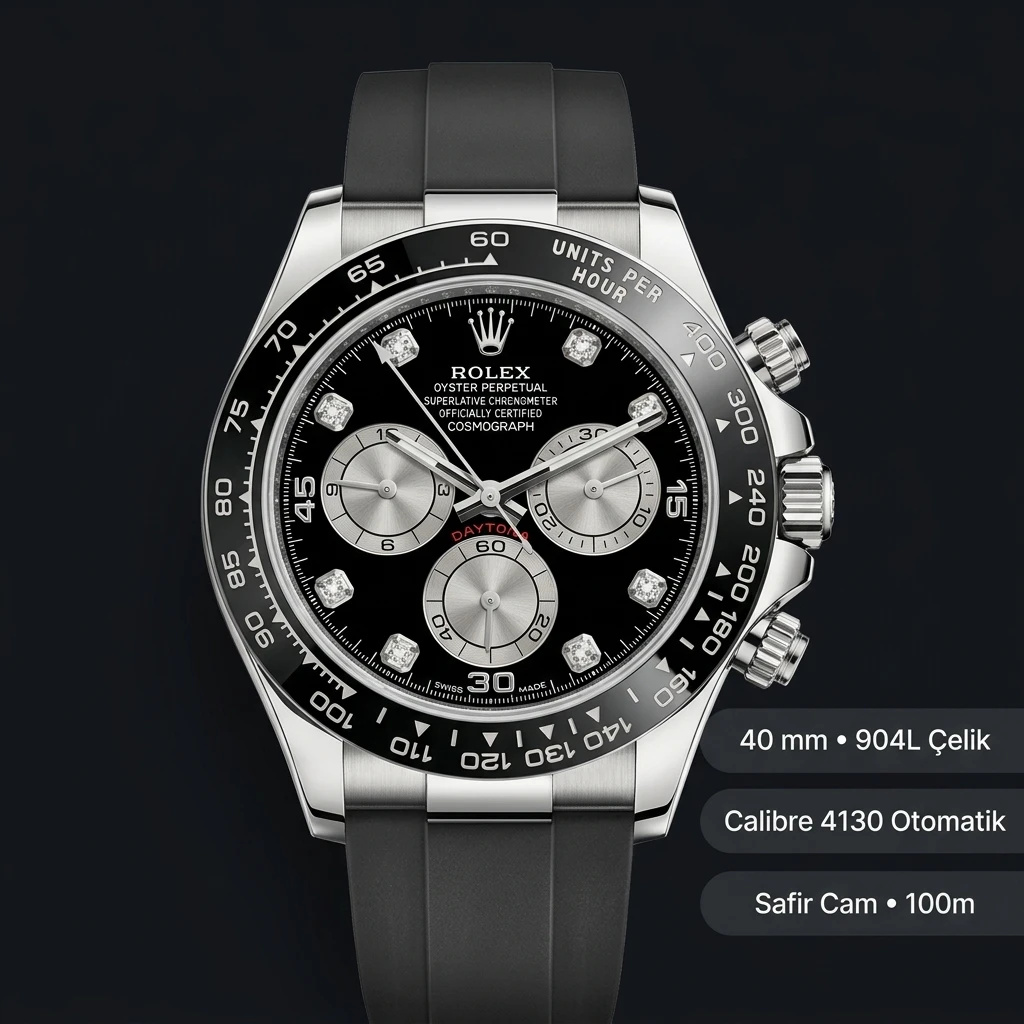 Rolex Daytona 116500LN Siyah Oysterflex 4130 Super Clone ETA Saat