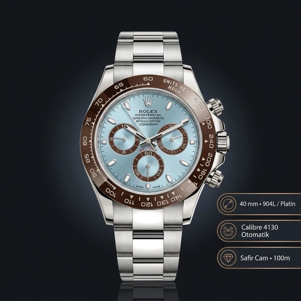 Rolex Daytona 116506 Platinum Buz Mavisi 4130 Super Clone ETA Saat