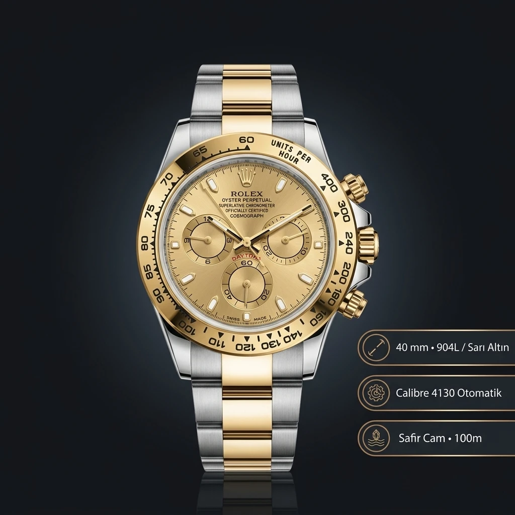 Rolex Daytona 116508 Yellow Gold Champagne 4130 Super Clone ETA Saat