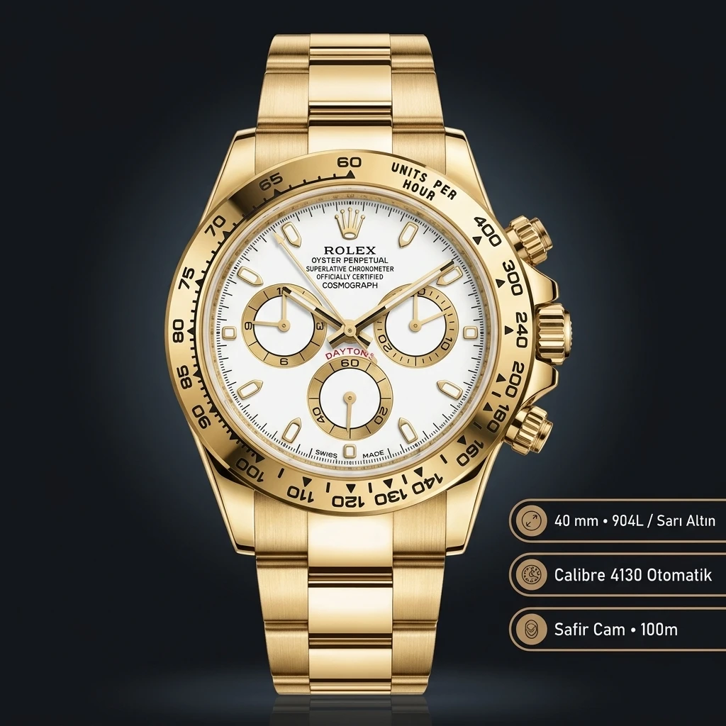 Rolex Daytona 116508 Yellow Gold White Dial 4130 Super Clone ETA Saat