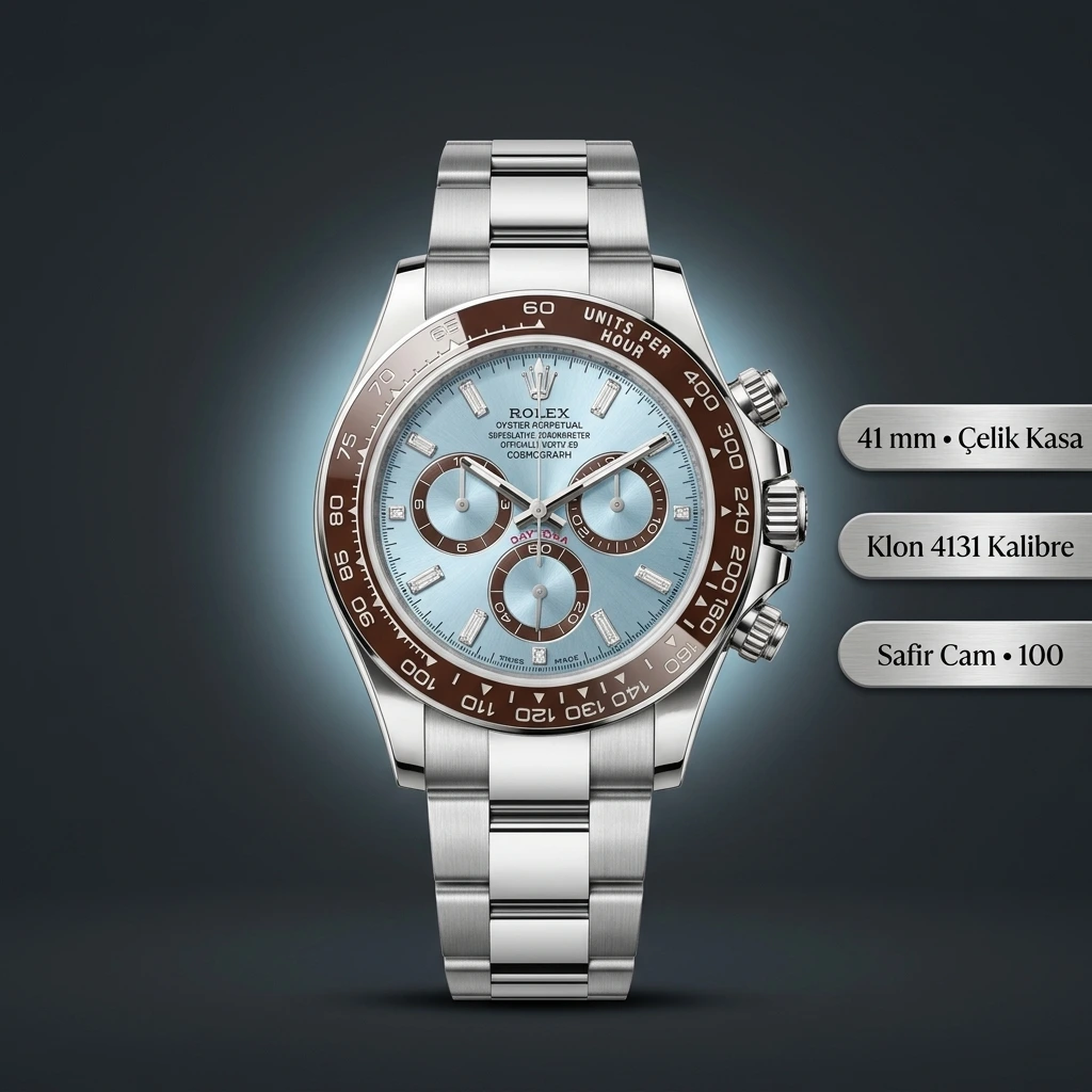 Rolex Daytona 126506 Platin Buz Mavisi Diamond Kadran 4131 Super Clone ETA Saat