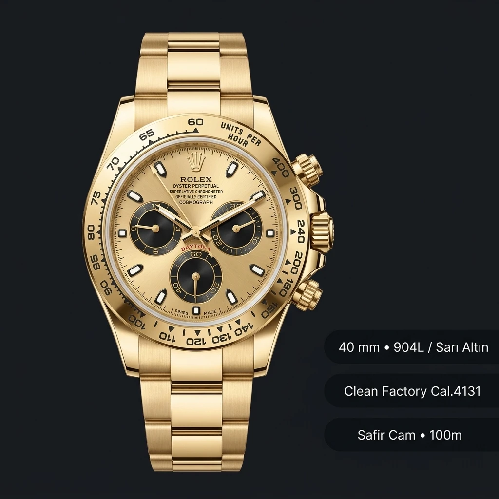 Rolex Daytona 126508 Yellow Gold Champagne 4131 Super Clone ETA Saat