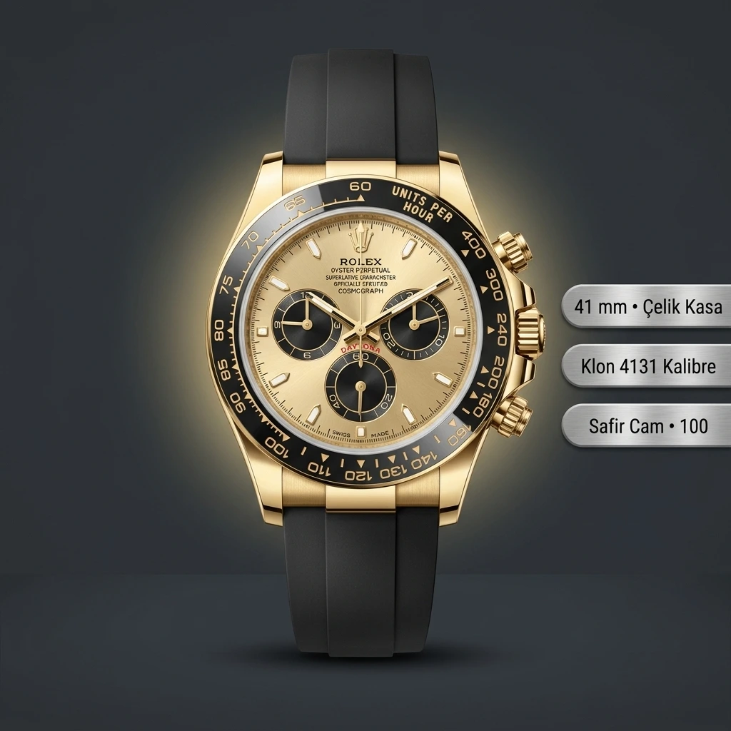 Rolex Daytona 126518LN Sarı Altın Şampanya Kadran 4131 Super Clone ETA Saat