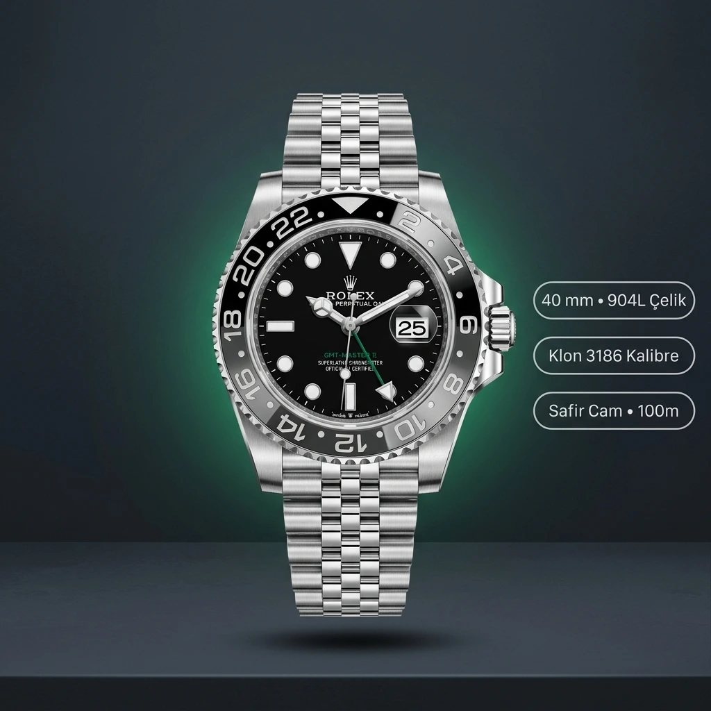 Rolex GMT-Master II 116710LN Siyah Cerachrom Jubilee Super Clone ETA Saat