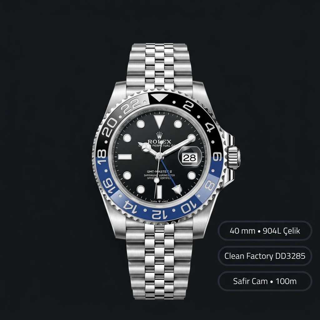 Rolex GMT-Master II 126710BLNR Batgirl Jubilee Super Clone ETA Saat