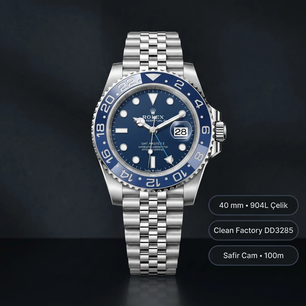 Rolex GMT-Master II Batgirl 126710BLNR Jubilee Super Clone ETA Saat